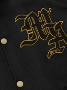 AMIRI - Appliquéd Wool-Blend and Full-Grain Leather Varsity Jacket - Black