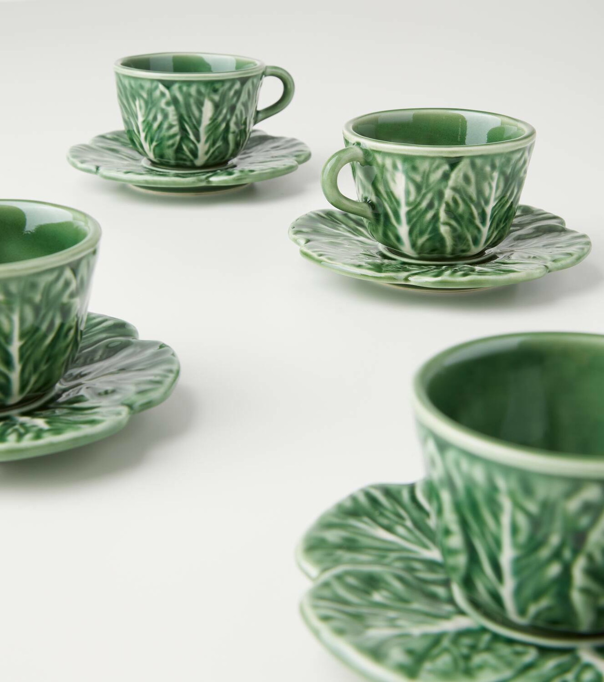 Bordallo Pinheiro Couve set of 4 espresso cups and saucers