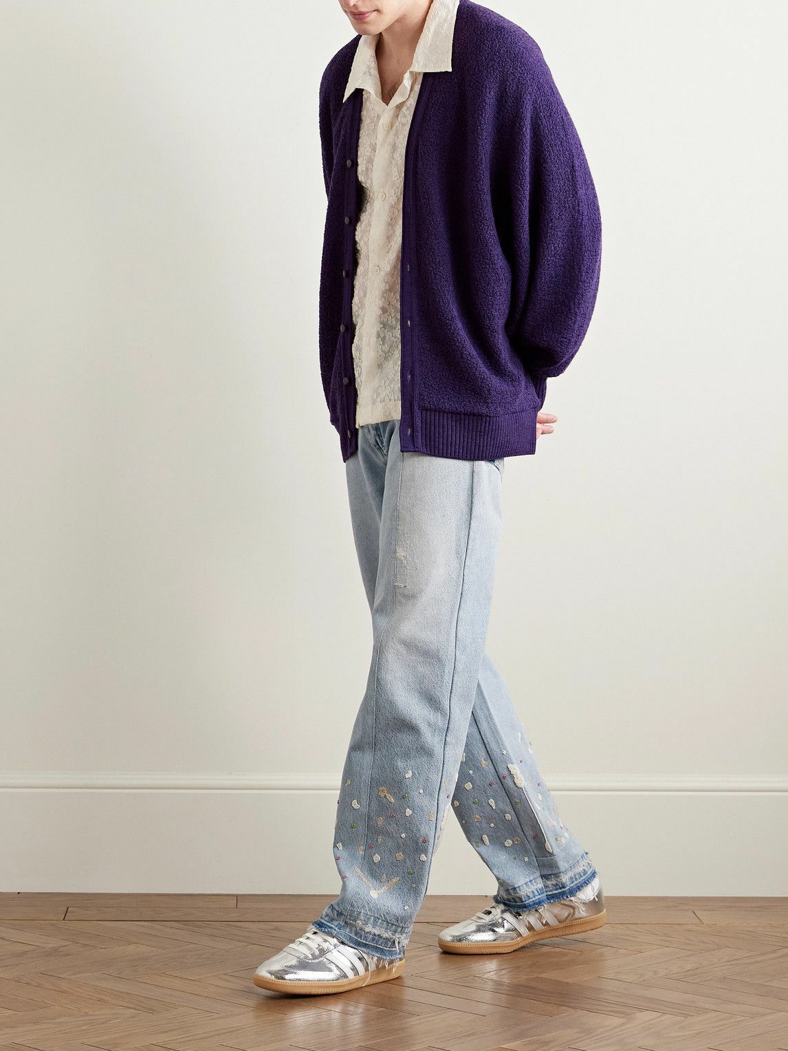 Kartik Research - Straight-Leg Upcycled Frayed Embellished Panelled Jeans - Blue
