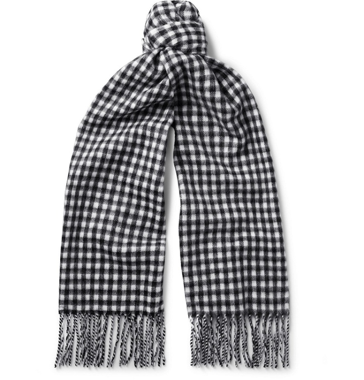 Photo: A.P.C. - Fringed Checked Wool and Angora-Blend Scarf - Black