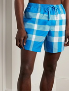 Burberry - Straight-Leg Mid-Length Checked Swim Shorts - Blue