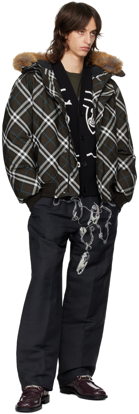 Burberry Brown Faux-Fur Trim Check Down Bomber Jacket Burberry