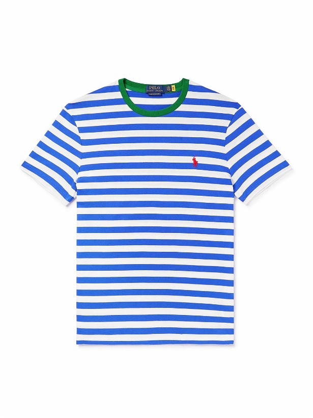 Photo: Polo Ralph Lauren - Logo-Embroidered Striped Cotton-Jersey T-Shirt - White