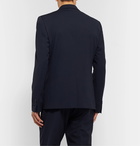 Fendi - Midnight-Blue Slim-Fit Logo-Jacquard Satin-Trimmed Virgin Wool Suit Jacket - Blue