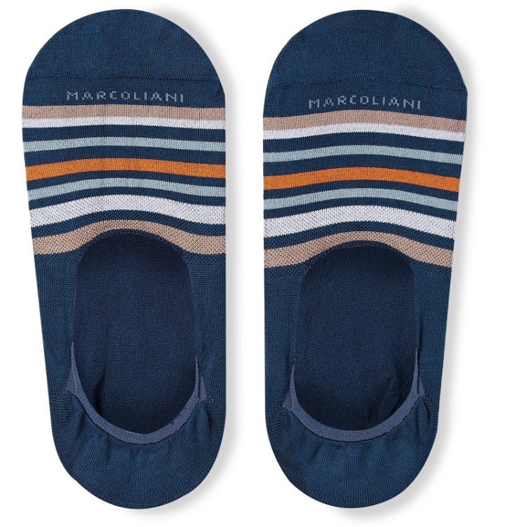Photo: Marcoliani - Invisible Touch Striped Stretch Cotton-Blend No-Show Socks - Blue