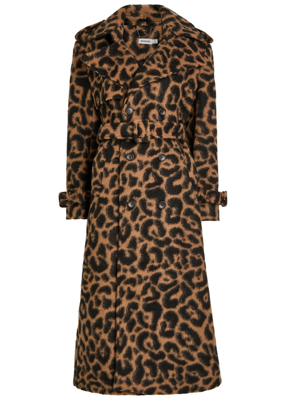 Simkhai Rumi Leopard-print Brushed Wool-blend Trench Coat