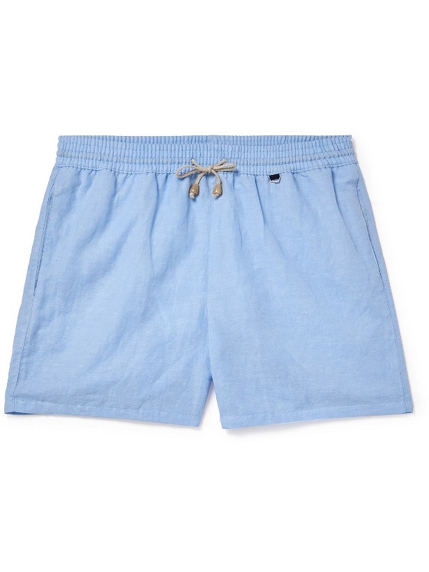 Photo: Rubinacci - Straight-Leg Mid-Length Cotton and Linen-Blend Swim Shorts - Blue