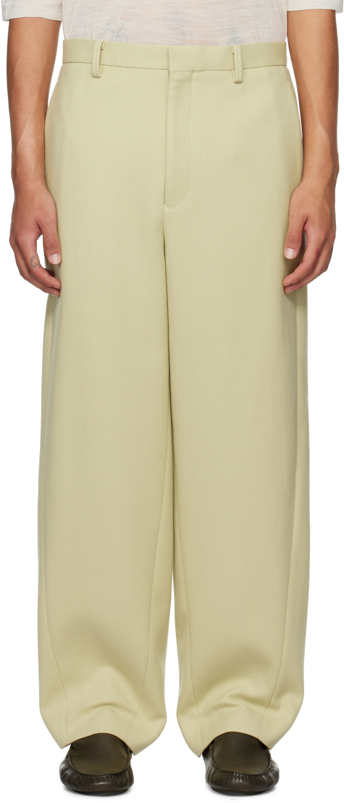 AURALEE Yellow Light Melton Trousers Auralee 