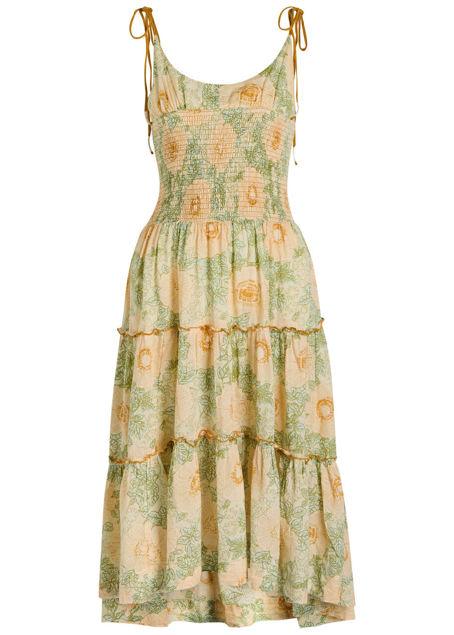 Free People Adriel Floral-print Cotton Midi Dress Ivory