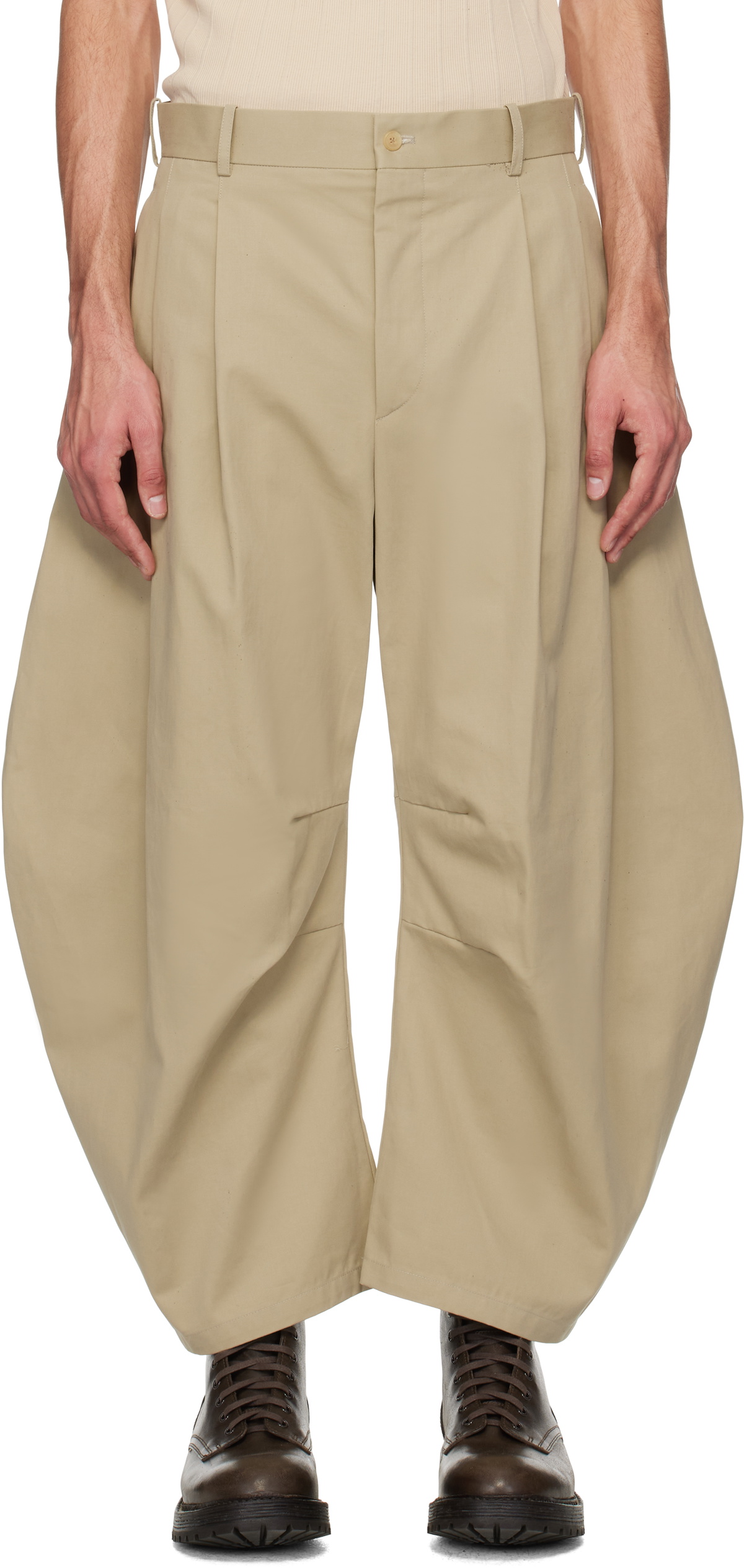 Hed Mayner Khaki Curved Trousers Hed Mayner