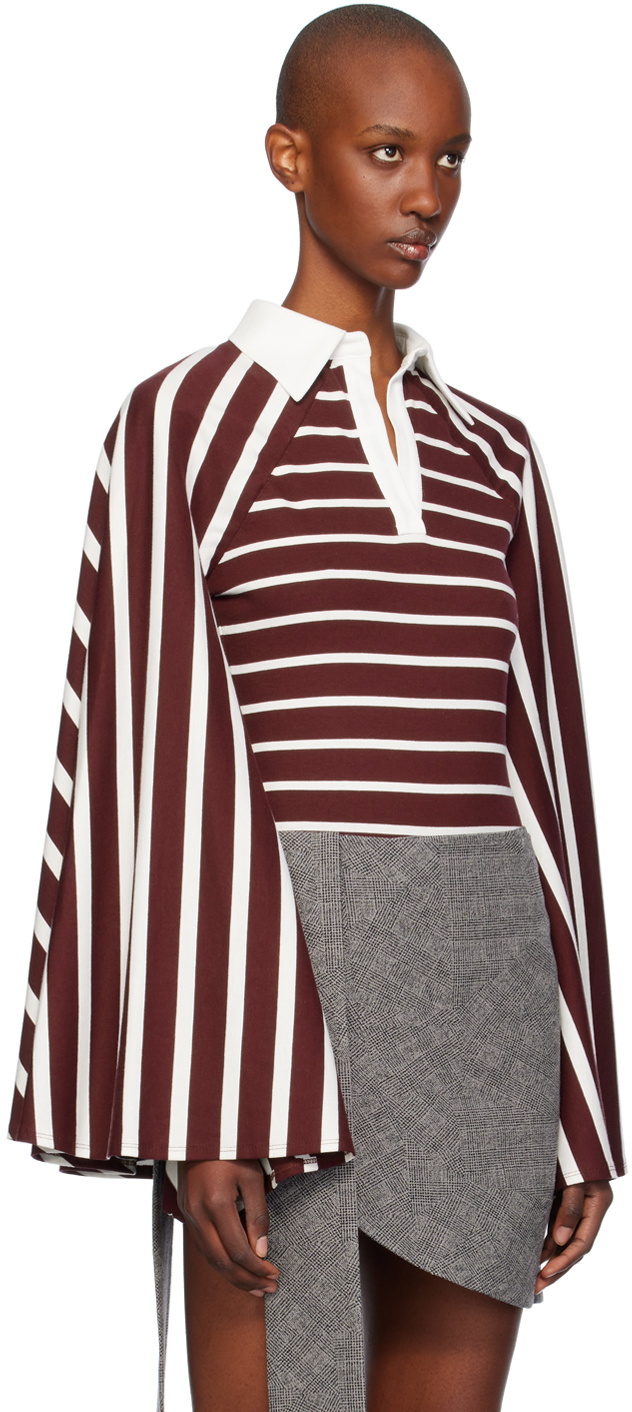 FIDAN NOVRUZOVA Burgundy & White Aby Cape Polo Bodysuit