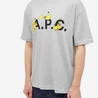 A.P.C. Men's x Pokémon Pikachu T-Shirt in Heathered Light Grey