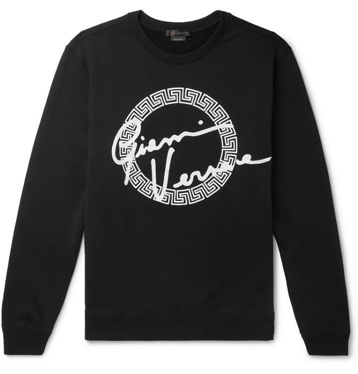Photo: Versace - Slim-Fit Logo-Embroidered Fleece-Back Cotton-Jersey Sweatshirt - Black