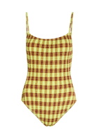 Damson Madder Lilibet Checked Smocked Swimsuit Green