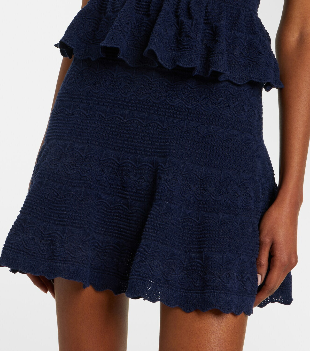 Self-Portrait Peplum pointelle cotton-blend minidress