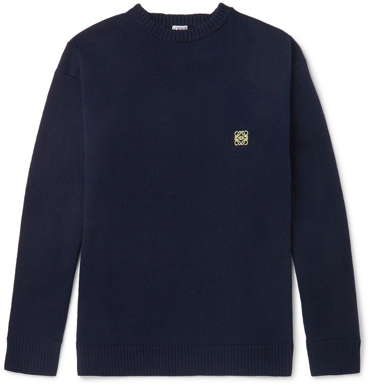 Photo: Loewe - Logo-Embroidered Wool Sweater - Navy
