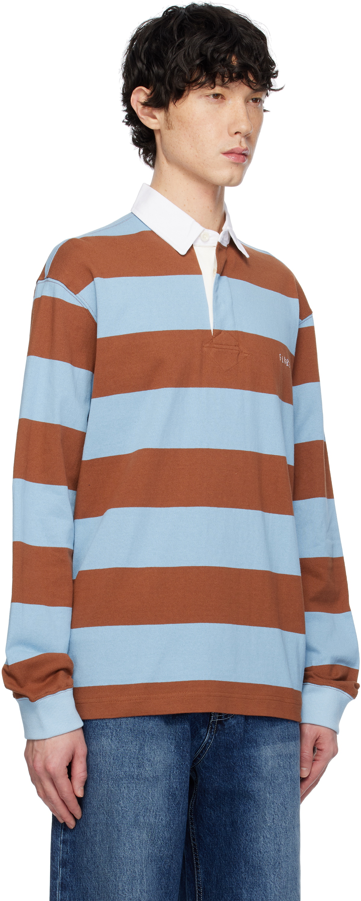 AFTER PRAY Brown & Blue Stripe Jersey Rugby Polo