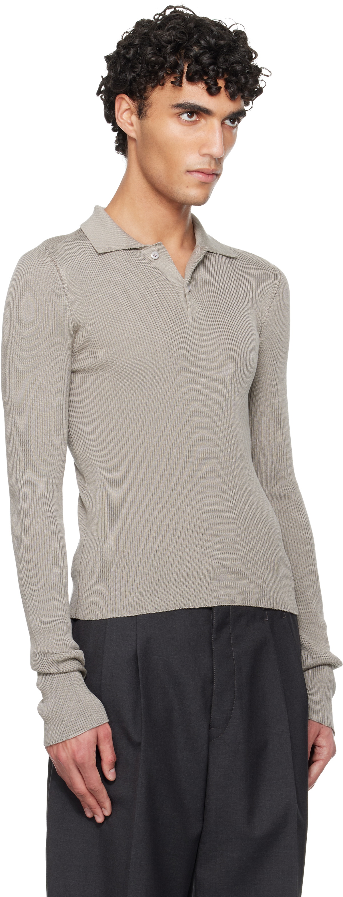 Rier Gray Fine Rib Silk Polo
