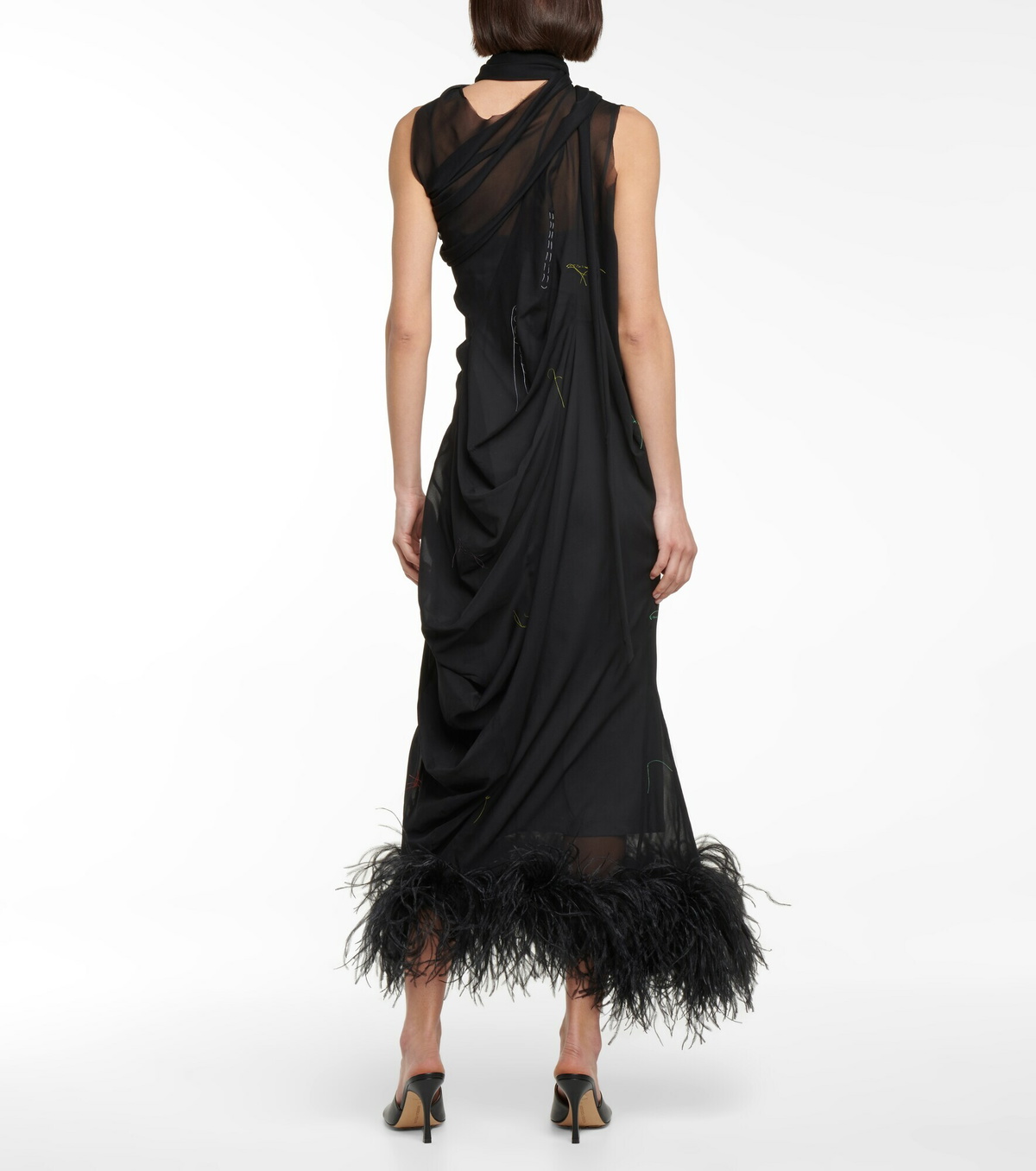 Maison Margiela - Feather-trimmed stretch-silk gown Maison