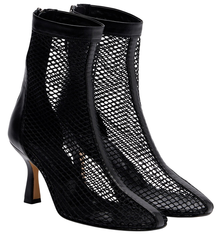 Photo: Souliers Martinez Fira leather-trimmed fishnet ankle boots