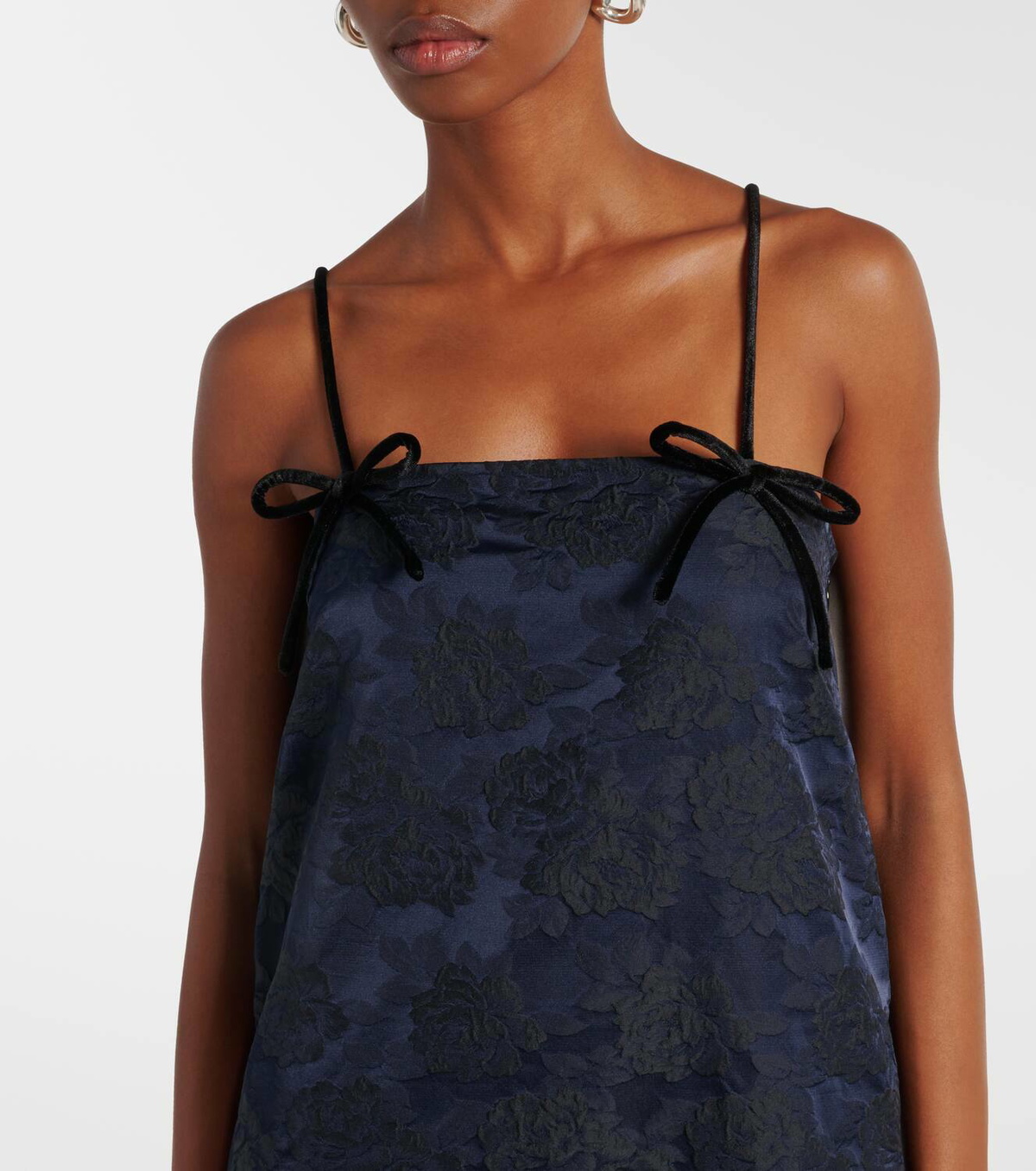 Ganni Bow-detail floral jacquard midi dress GANNI Ganni Bow-detail floral jacquard midi dress GANNI