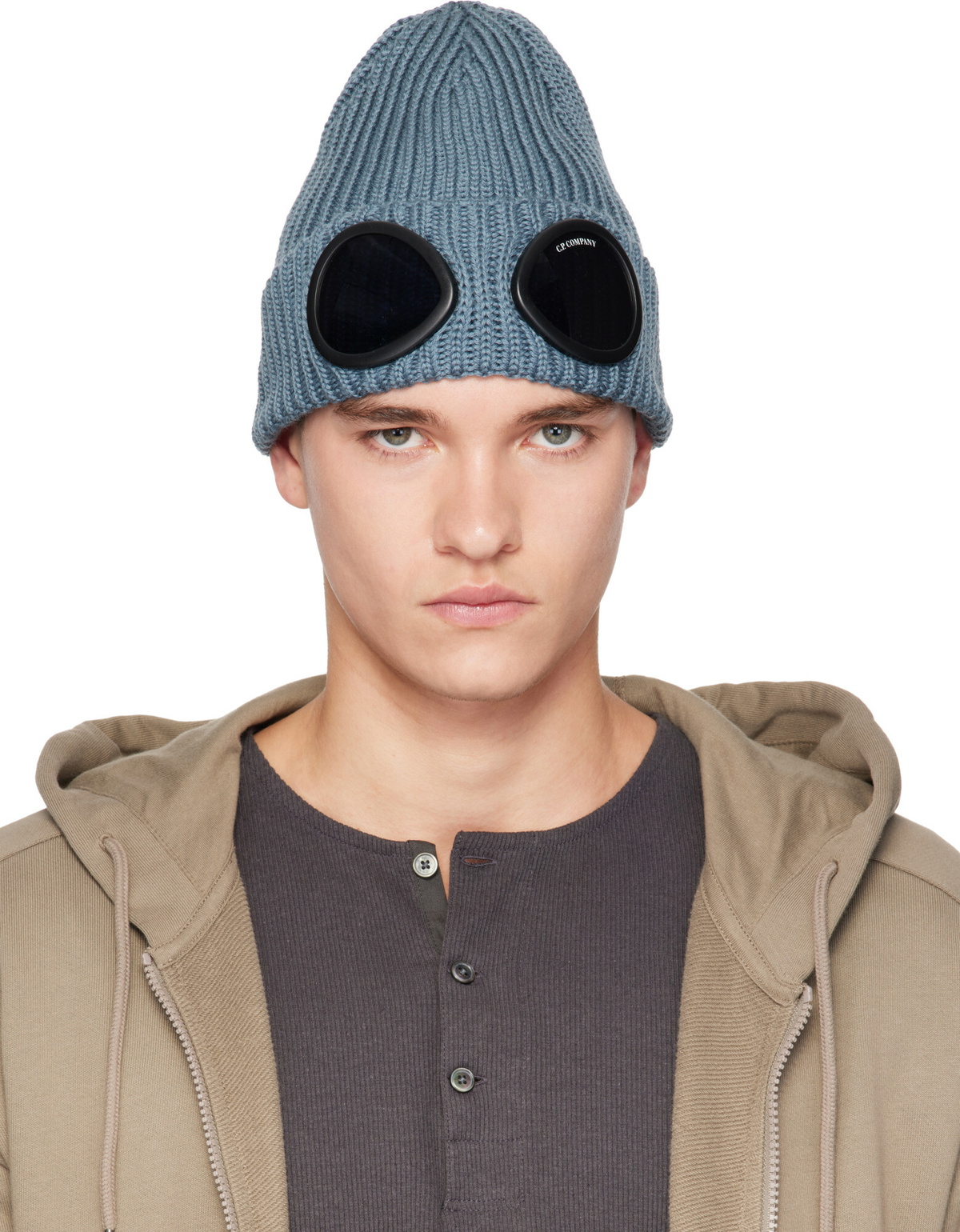 C.P. Company Blue Extrafine Merino Wool Goggle Beanie