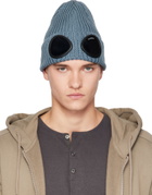C.P. Company Blue Extrafine Merino Wool Goggle Beanie