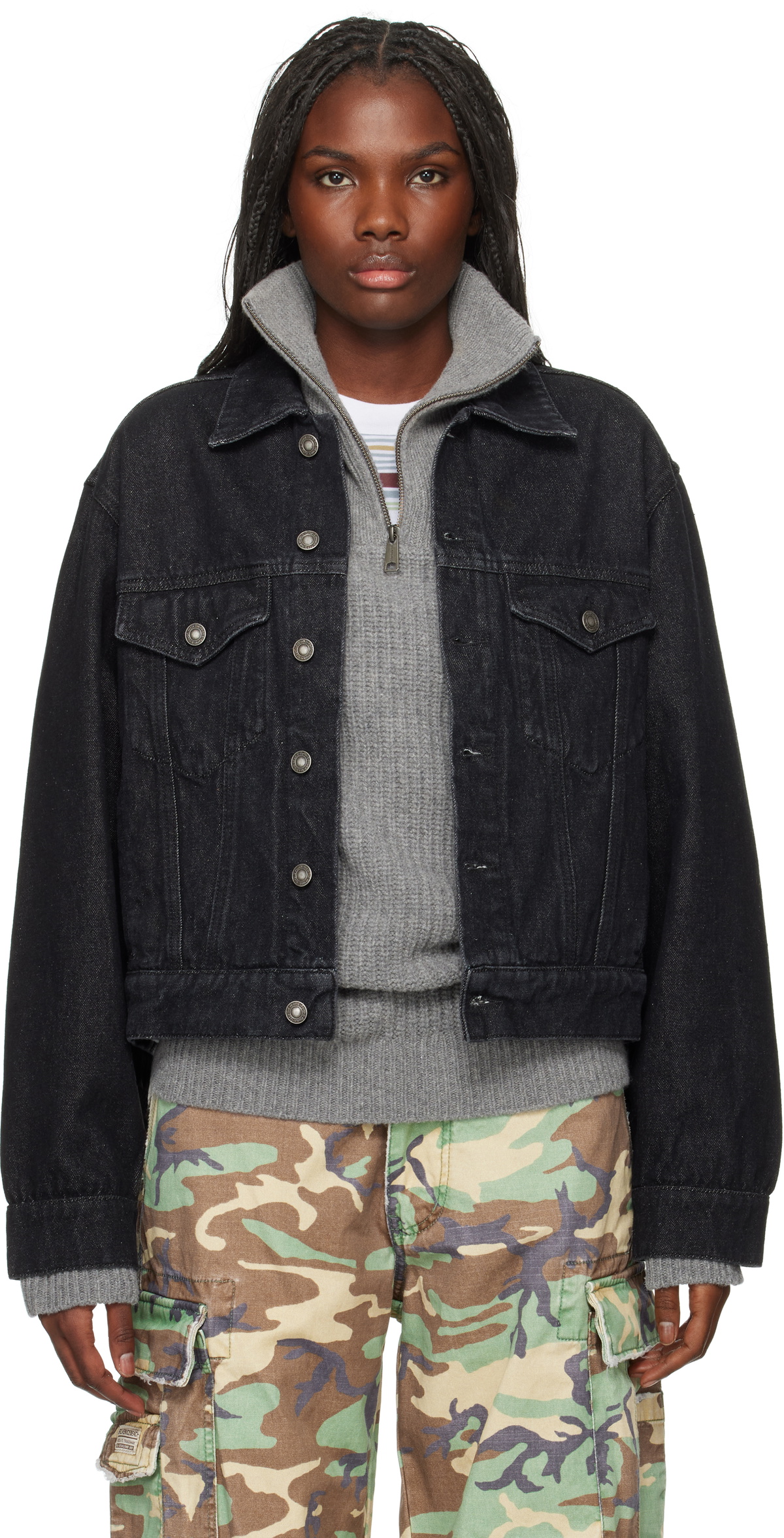 Sky High Farm Workwear Black Cropped Denim Jacket