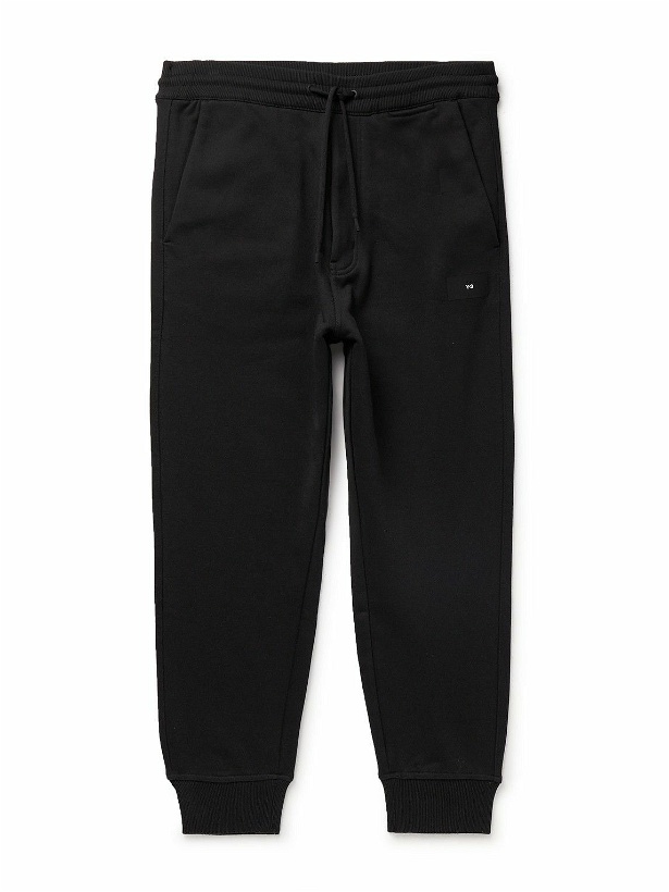 Photo: Y-3 - Tapered Logo-Appliquéd Organic Cotton-Jersey Sweatpants - Black