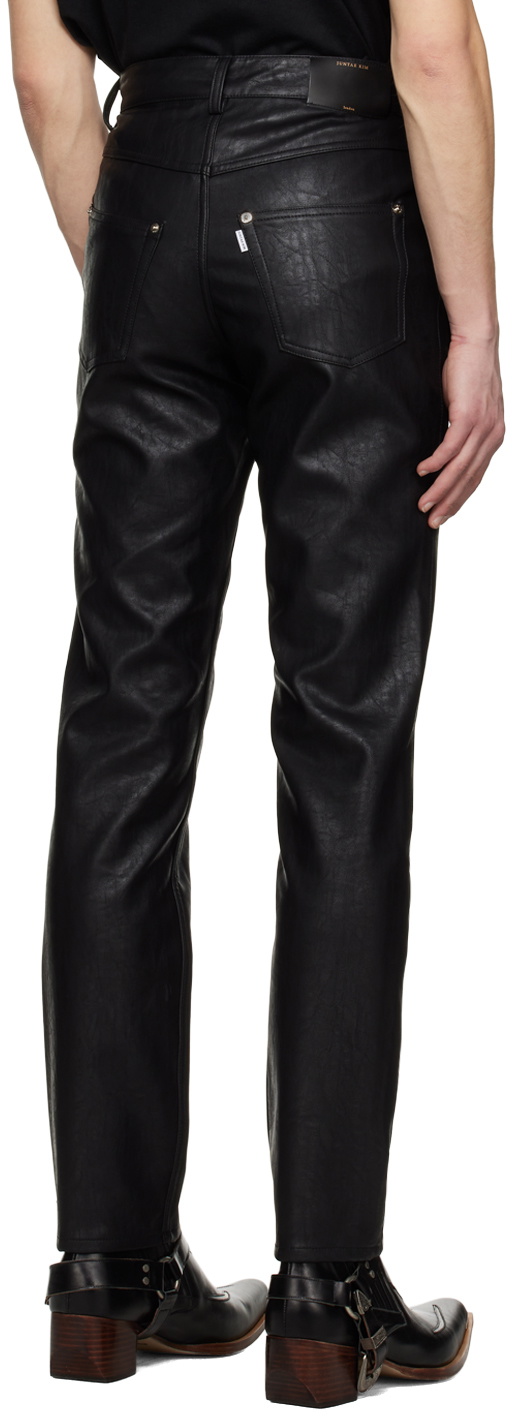 Juntae Kim Black Dart Faux-Leather Pants