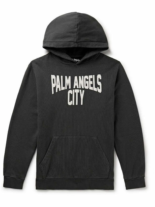 Photo: Palm Angels - Logo-Print Cotton-Jersey Hoodie - Black
