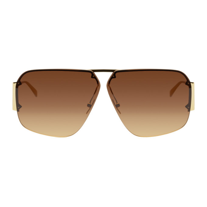 Photo: Bottega Veneta Gold and Brown Aviator Sunglasses
