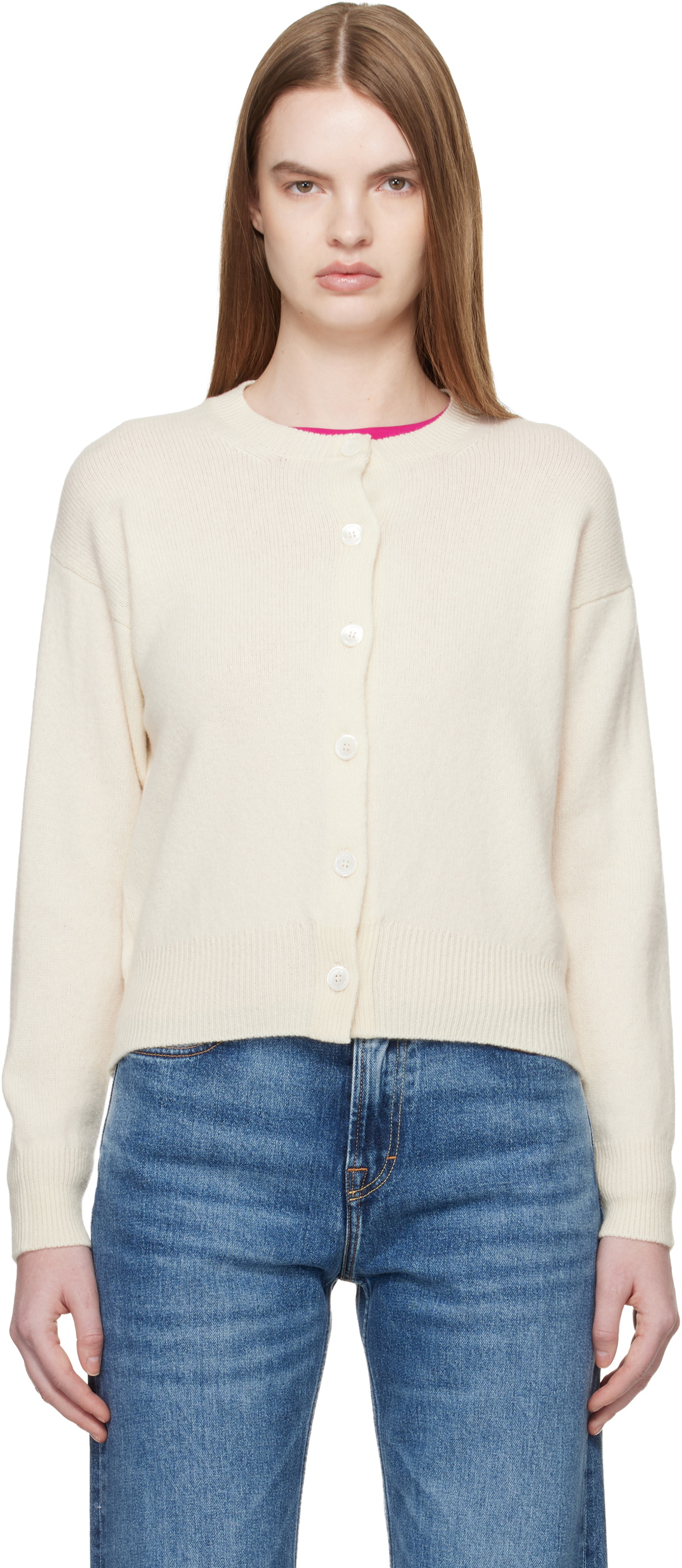 &Daughter Off White Ada Crewneck Cardigan
