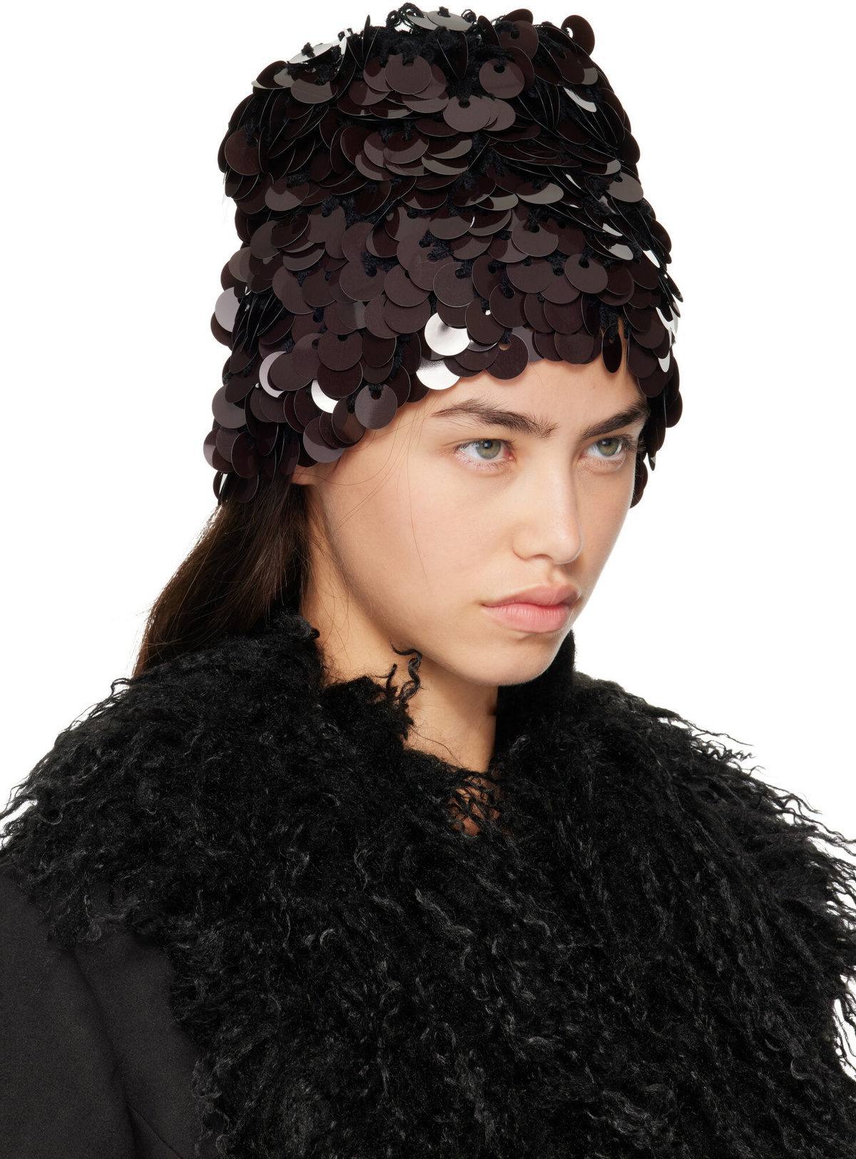 Anna Sui Brown & Black Pailettes Beanie