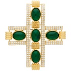 Gucci Gold and Green Cabochon Stone Cross Brooch