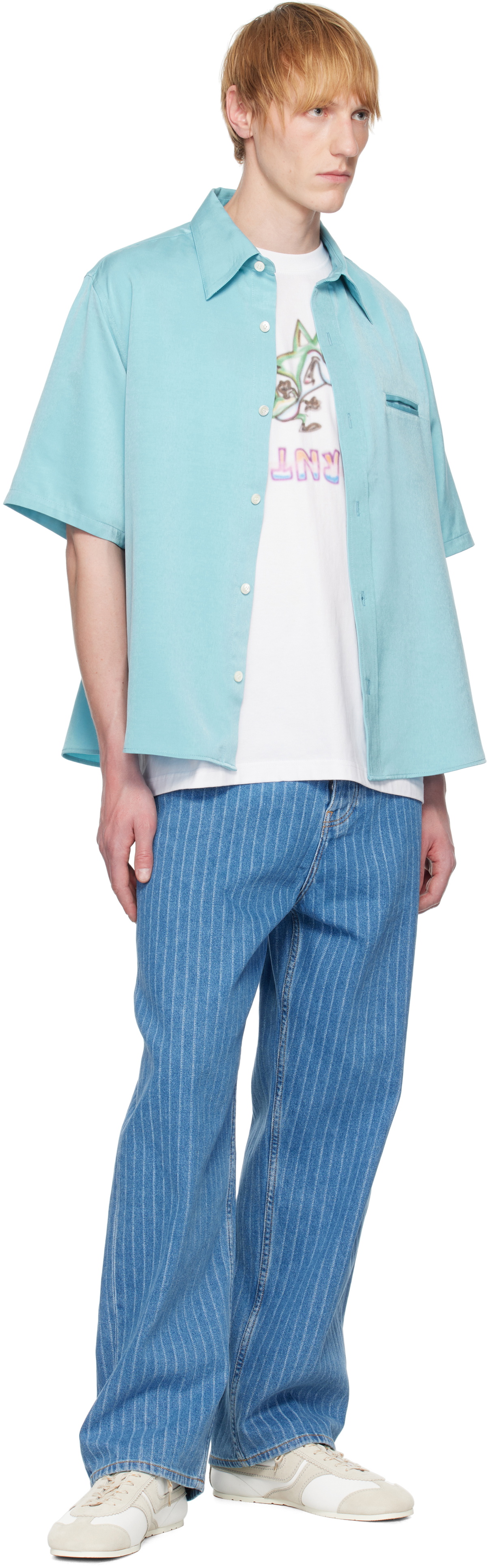 RICE NINE TEN Blue Medium-Short Cupro Satin Shirt