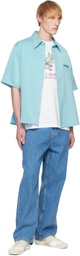 RICE NINE TEN Blue Medium-Short Cupro Satin Shirt