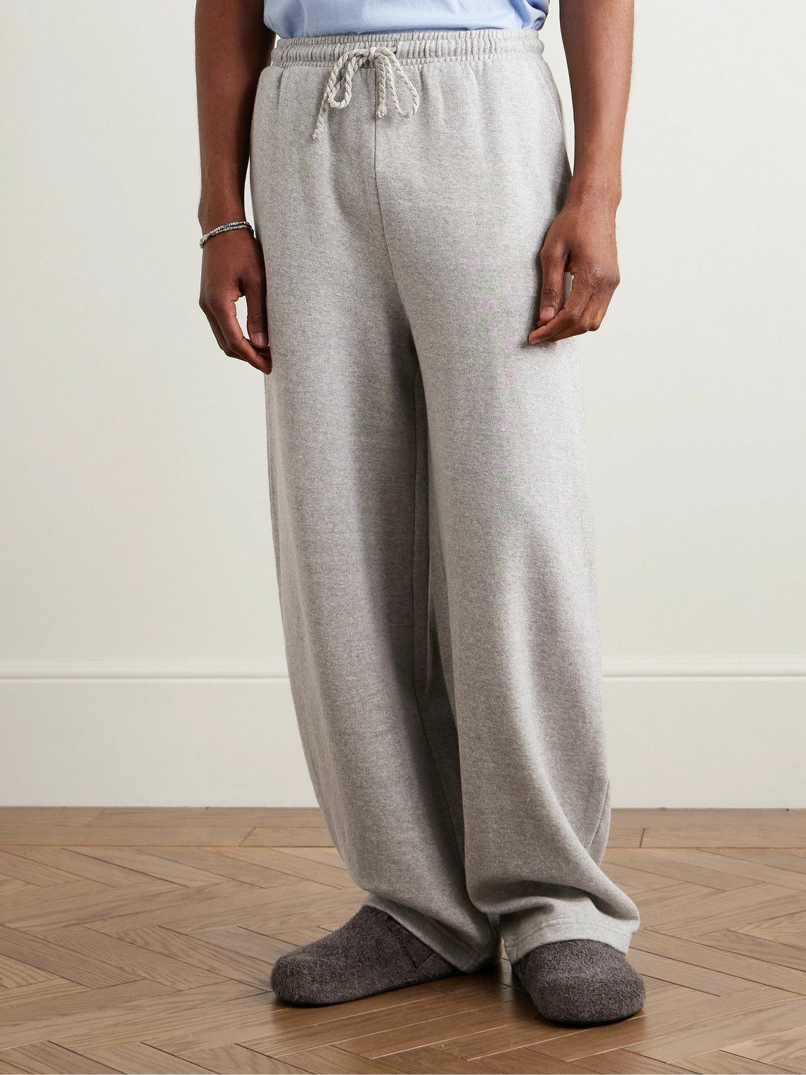 The Elder Statesman - Daily Wide-Leg Cotton and Cashmere-Blend Jersey Sweatpants - Gray