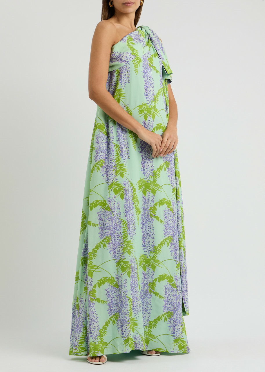 Bernadette Gala Floral-print One-shoulder Maxi Dress Green Bernadette