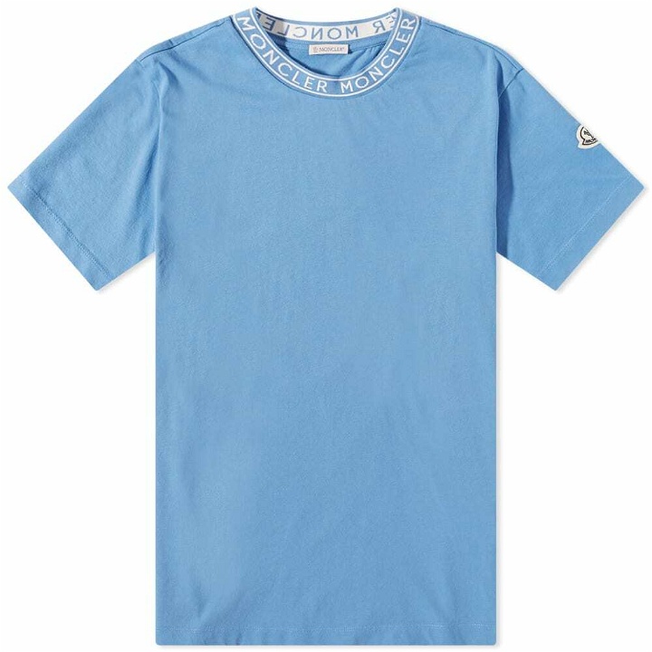 Photo: Moncler Men's Logo Ribbed T-Shirt in Blue
