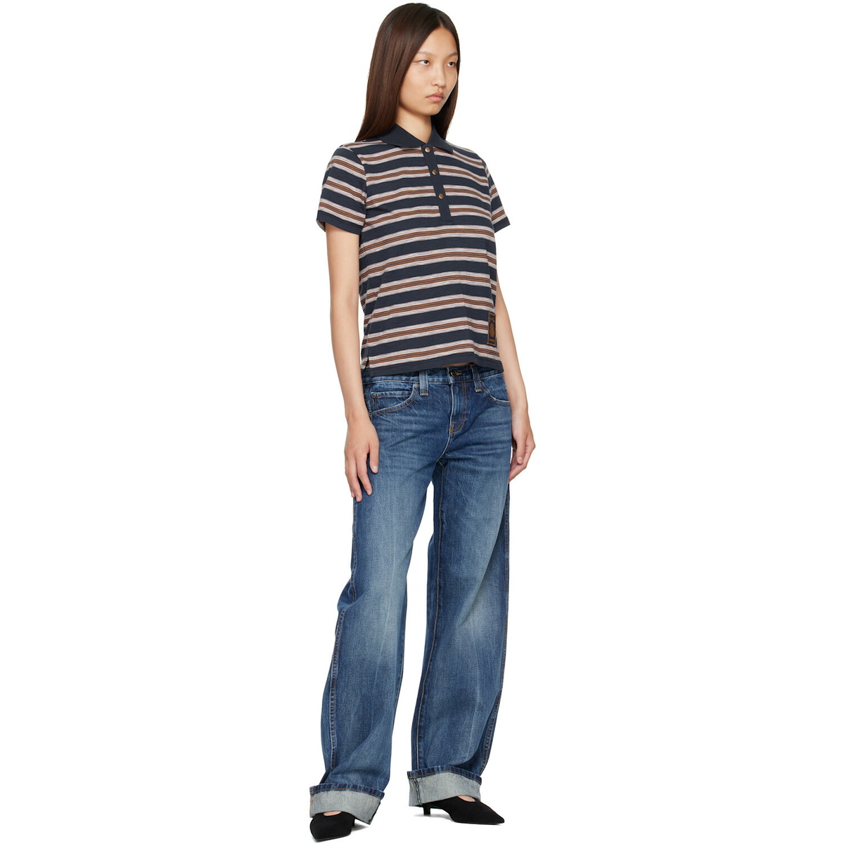 Moncler Navy Striped Cotton Polo