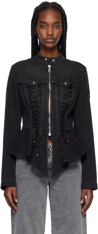 Photo: Versace Jeans Couture Black Lace-Up Denim Jacket