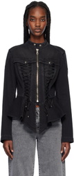 Versace Jeans Couture Black Lace-Up Denim Jacket