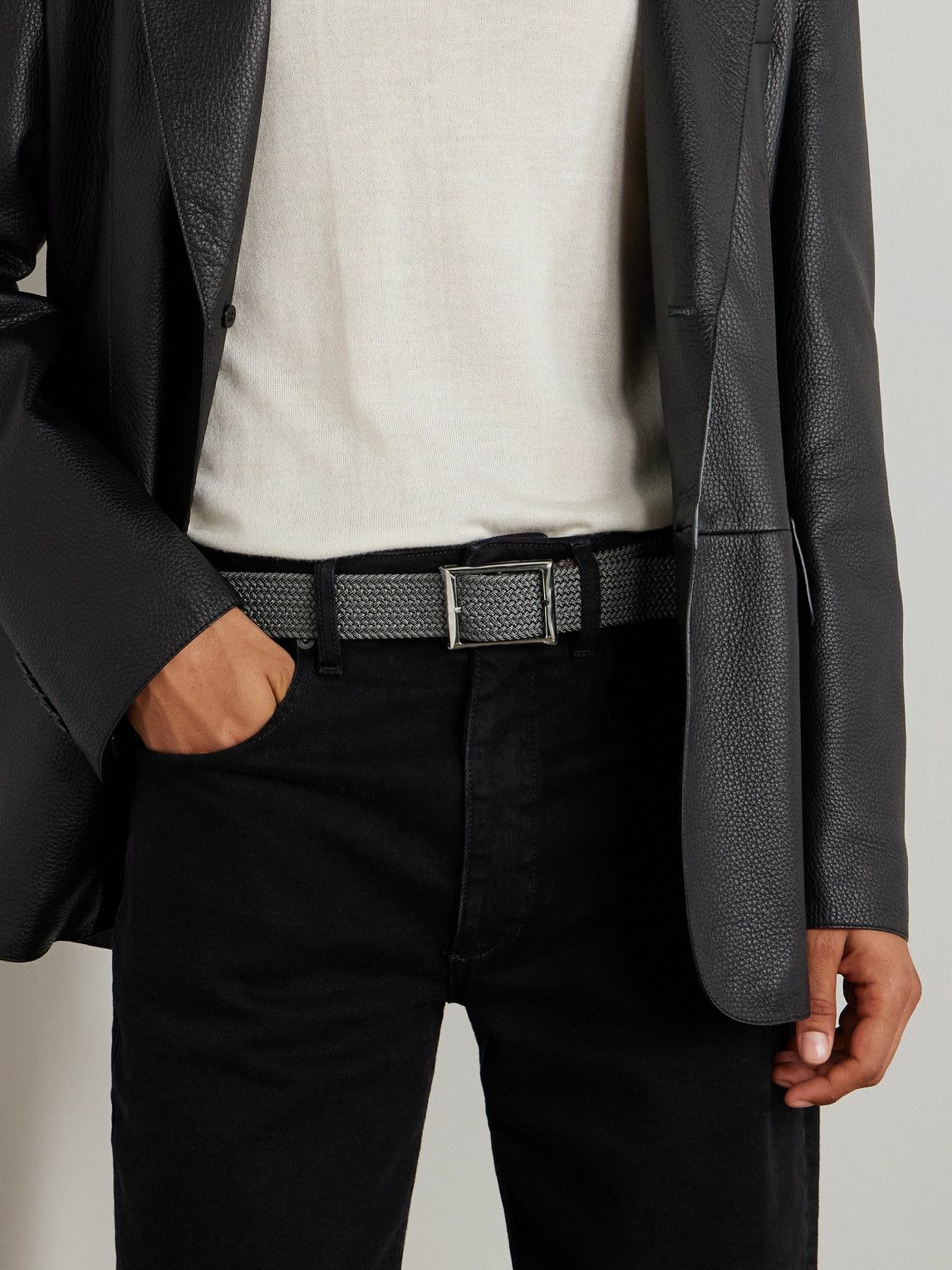 Berluti - 3.5cm Leather-Trimmed Woven Elastic Belt - Gray