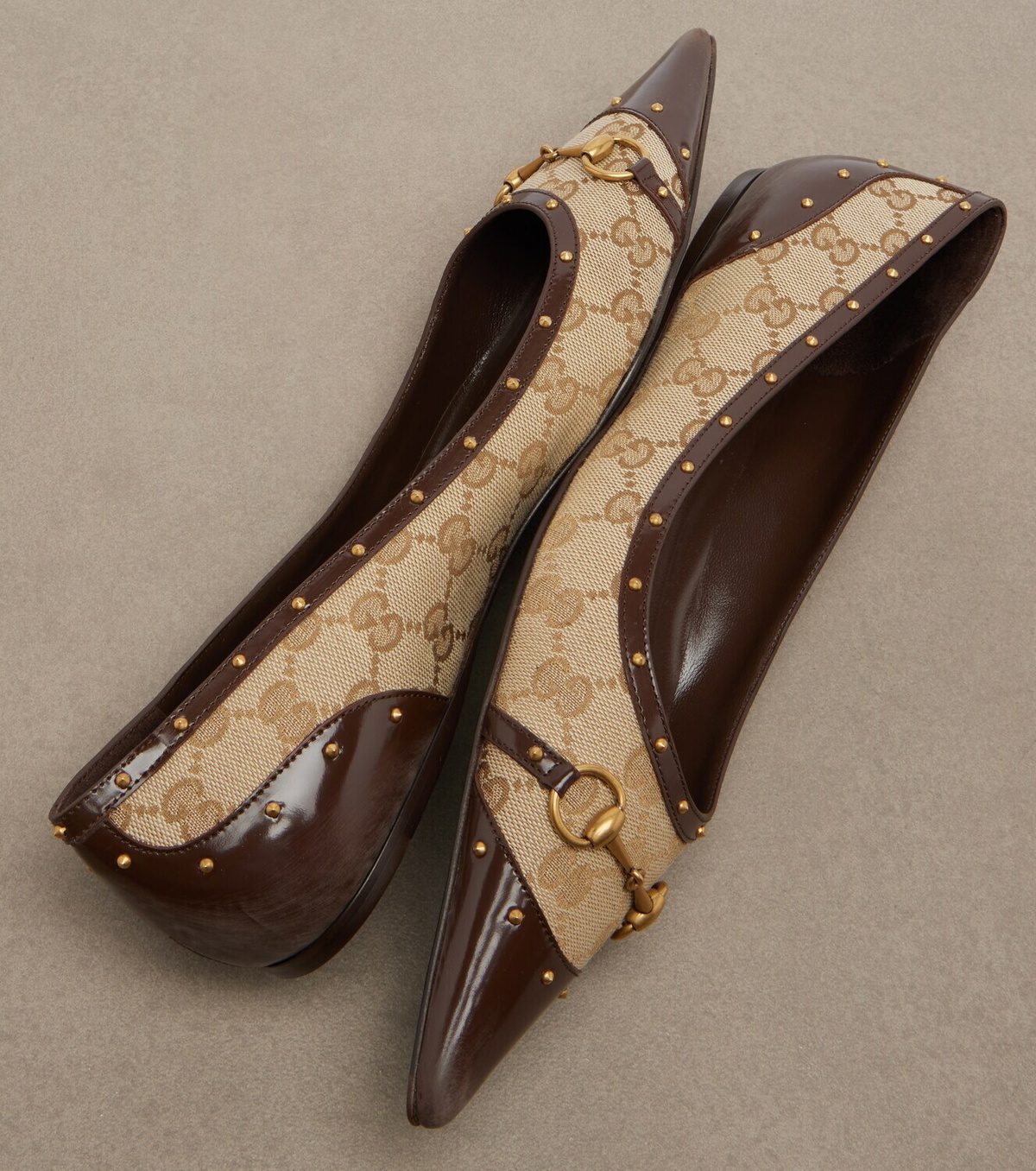 Gucci Savoy Horsebit leather-trimmed ballet flats