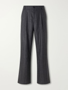 Oliver Spencer - Orsman Flared Pleated Striped Wool-Blend Suit Trousers - Gray