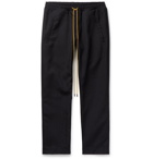 Rhude - Cropped Appliquéd Pinstriped Cotton Drawstring Trousers - Black