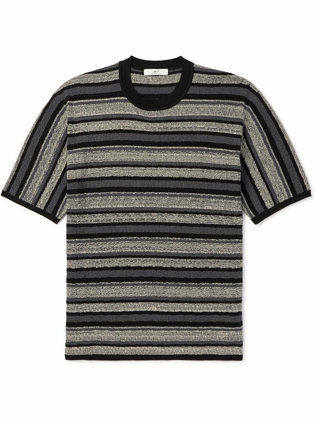 Photo: Mr P. - Striped Textured-Cotton T-Shirt - Gray
