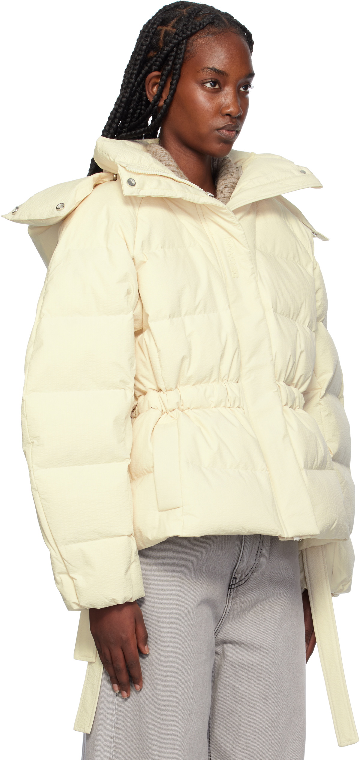 GANNI Beige Tech Oversized Down Puffer Jacket GANNI