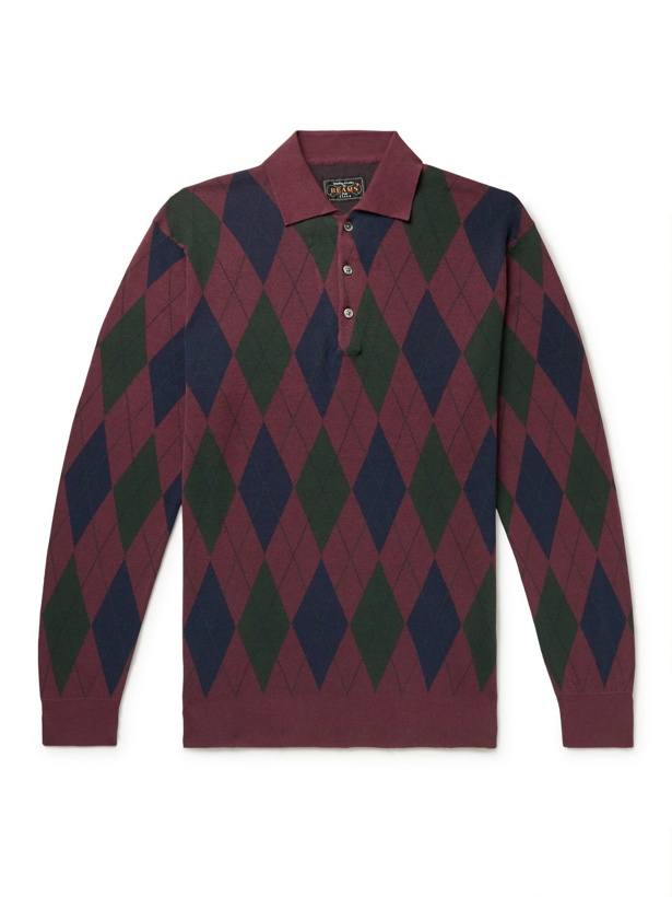 Photo: Beams Plus - Argyle Cotton-Jacquard Polo Shirt - Burgundy